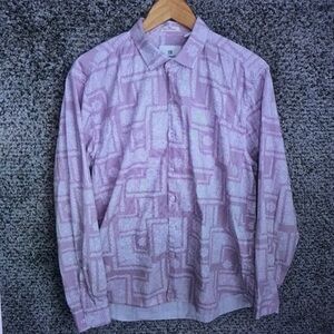 Vintage-Inspired Pink Geometric Button-Up Shirt